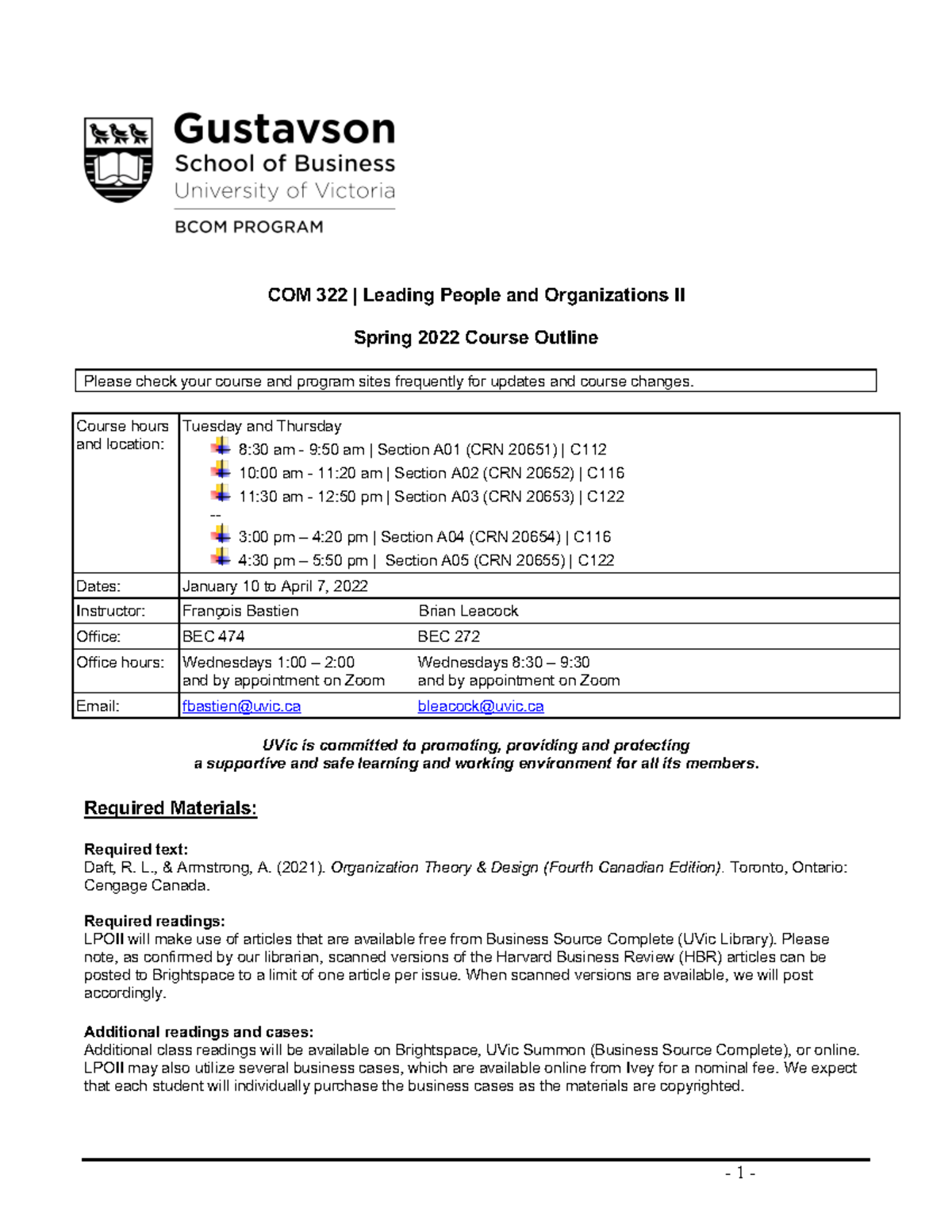 COM 322 Course Outline Winter 2022 - COM 322 | Leading People and ...