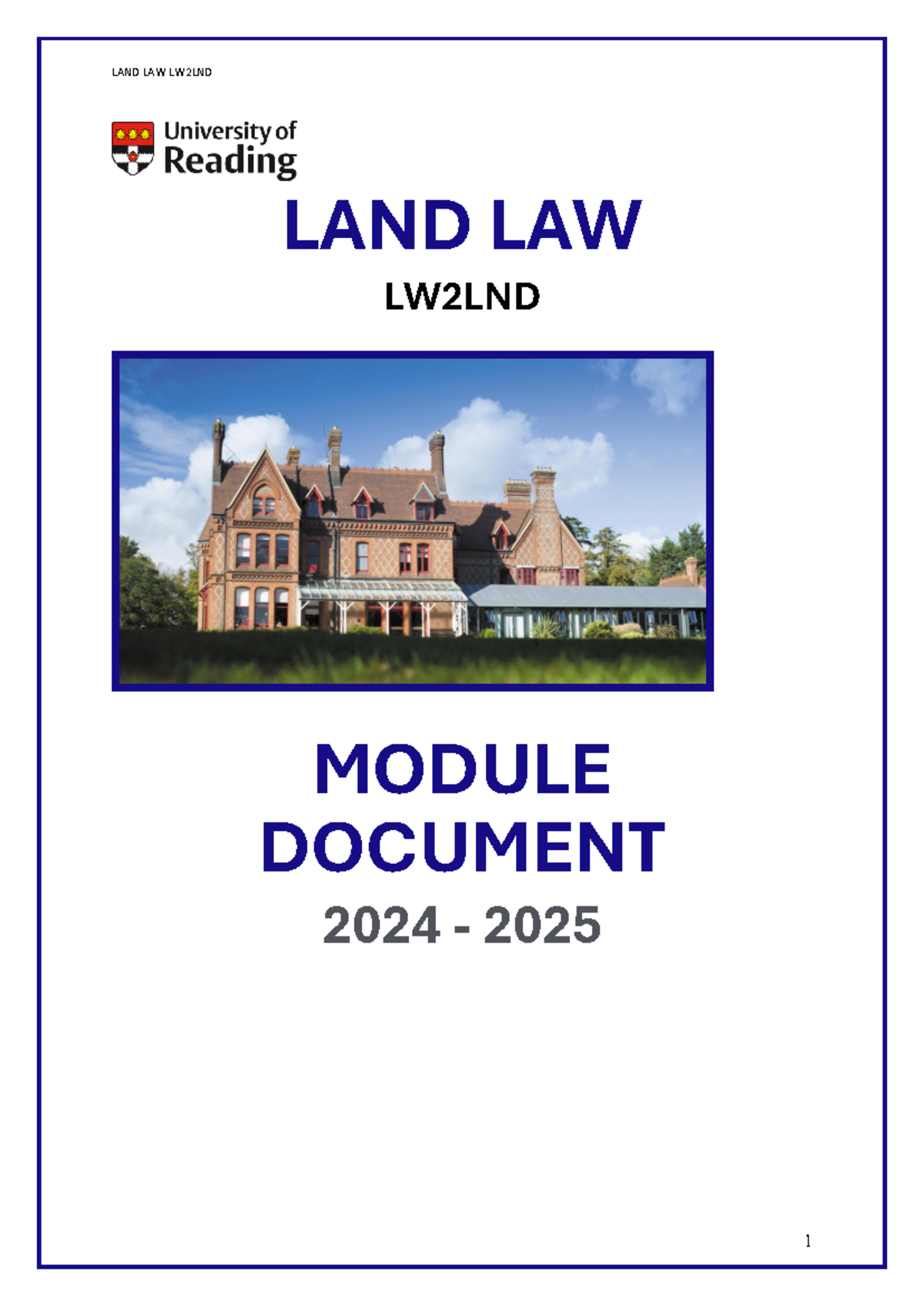 LW2LND Land Law Module Guide (2024-2025): Key Topics & Assessments ...