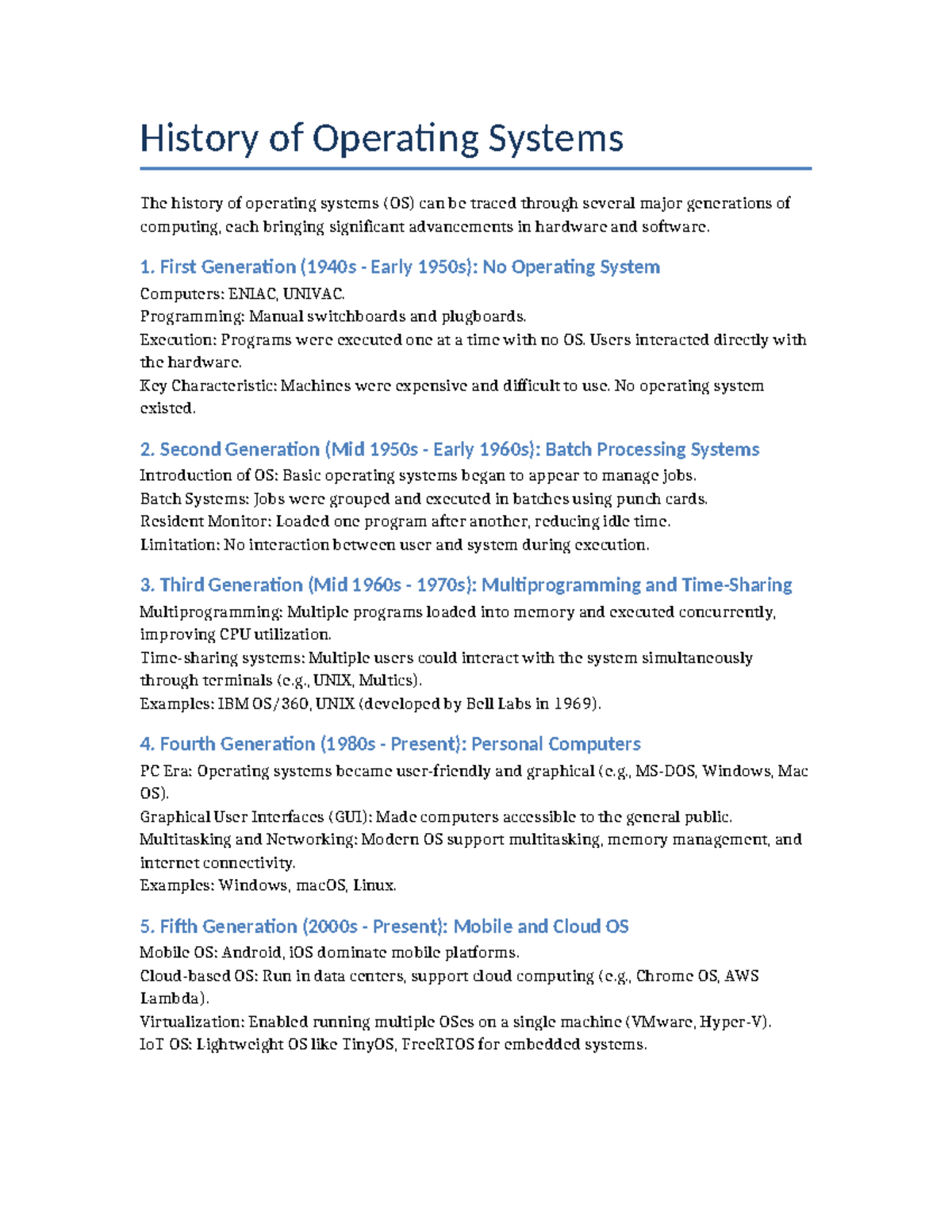 HIST 101: Overview of Operating Systems Evolution - Studocu