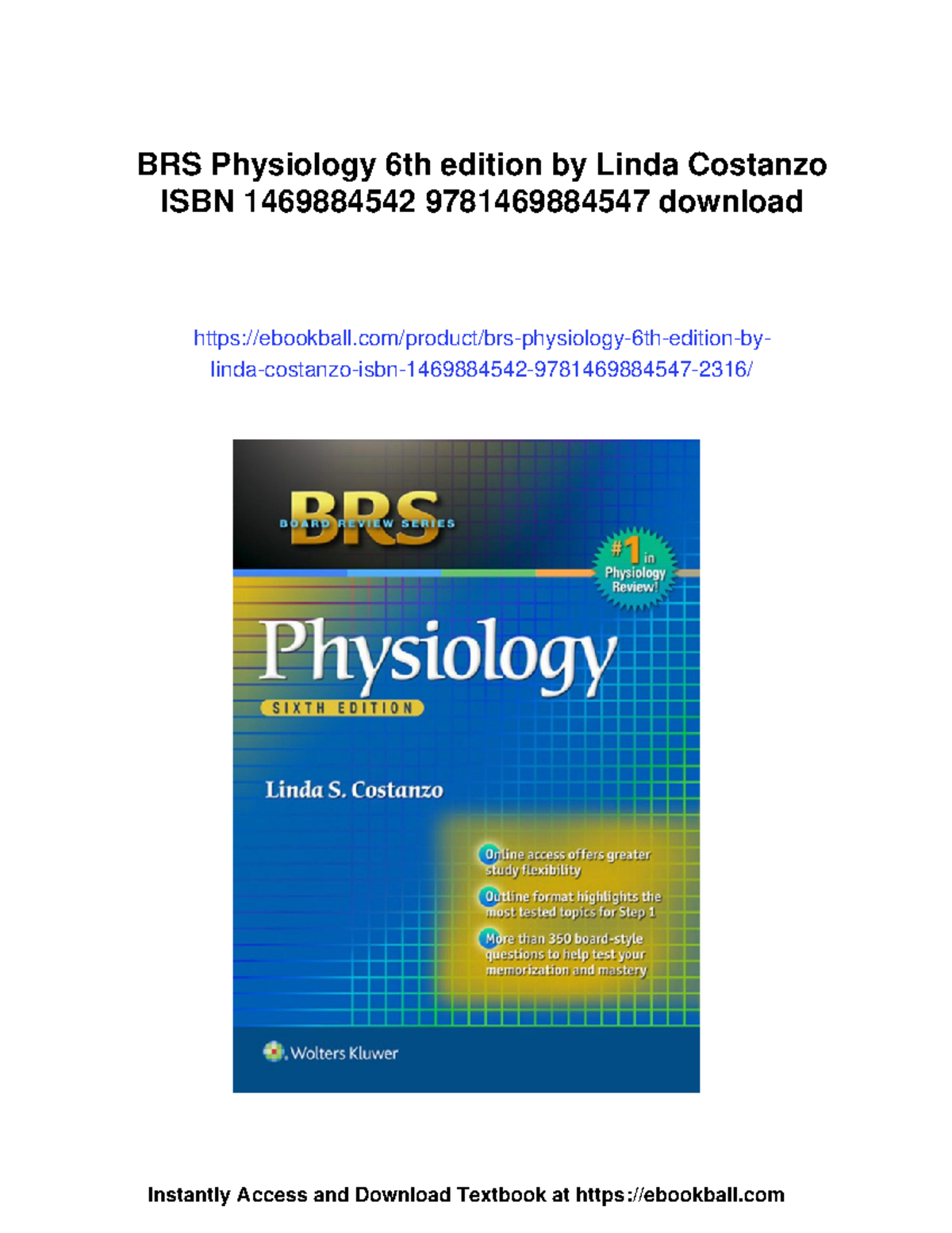 BRS Physiology 6th edition study guide by Linda Costanzo - Studocu