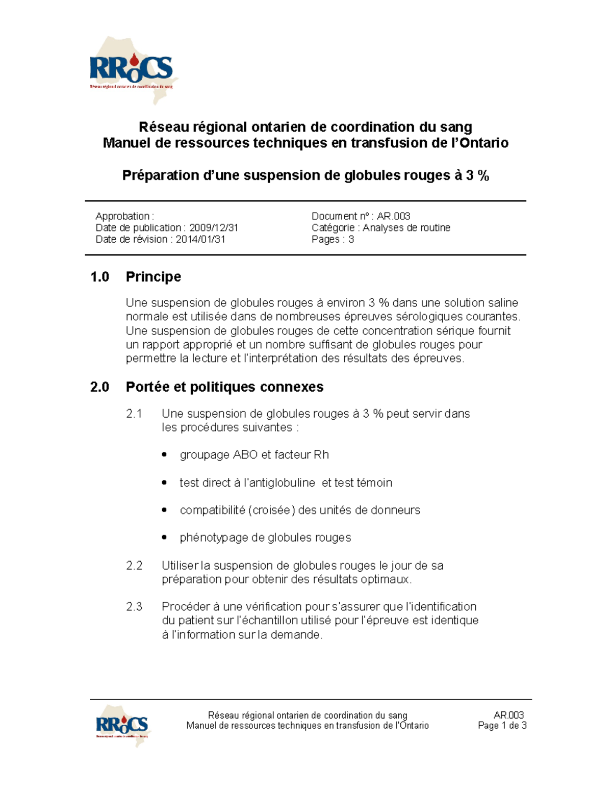 AR - Manuel sur la préparation de globules rouges à 3 % en transfusion ...
