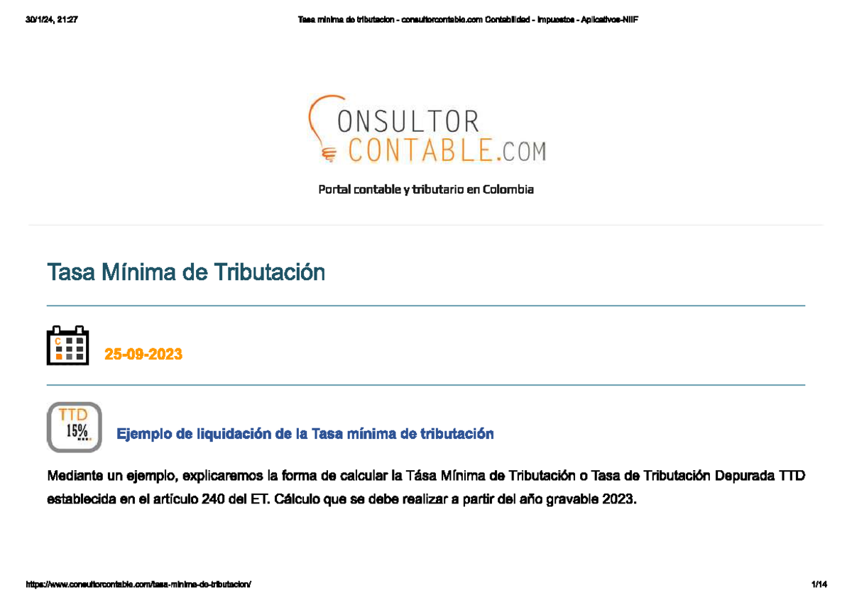 Ejemplo de Liquidación de la Tasa Mínima de Tributación TTD en ...