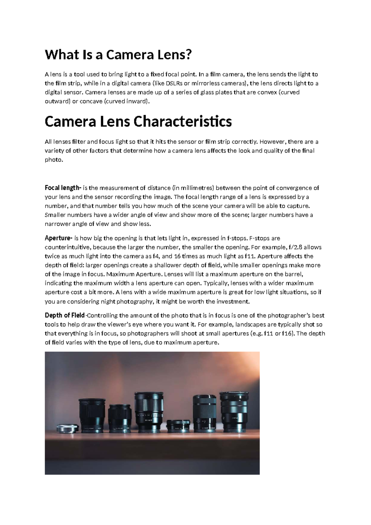 Camera Lens Overview: Types, Characteristics, and Uses - Studocu