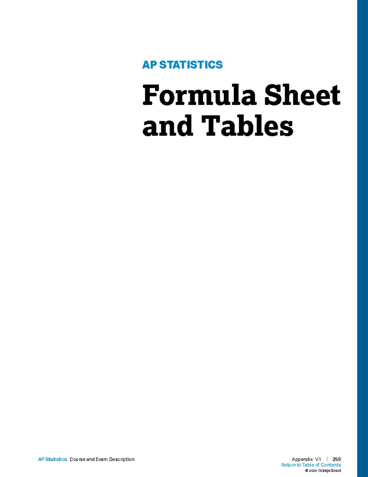 AP STATISTICS Formula Sheet and Tables for Exam Preparation - Studocu