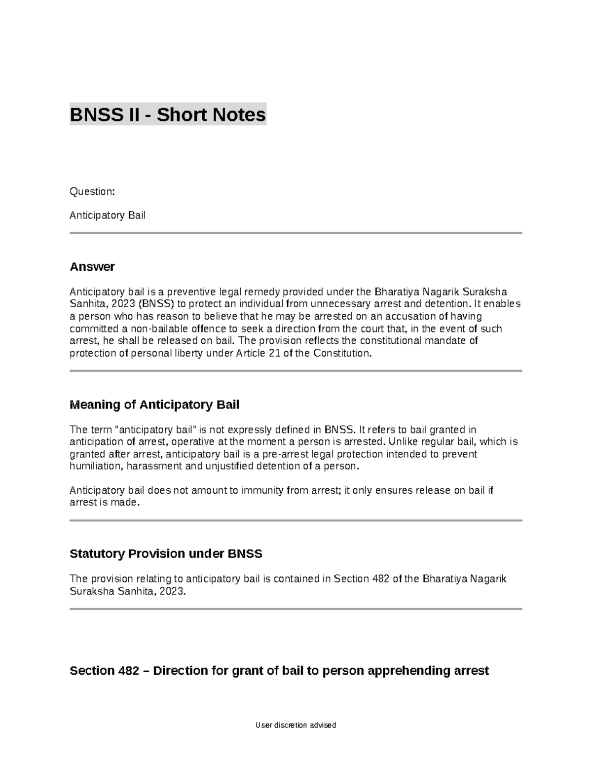 BNSS II Short Notes: Anticipatory Bail, Compounding, FIR, Charges ...