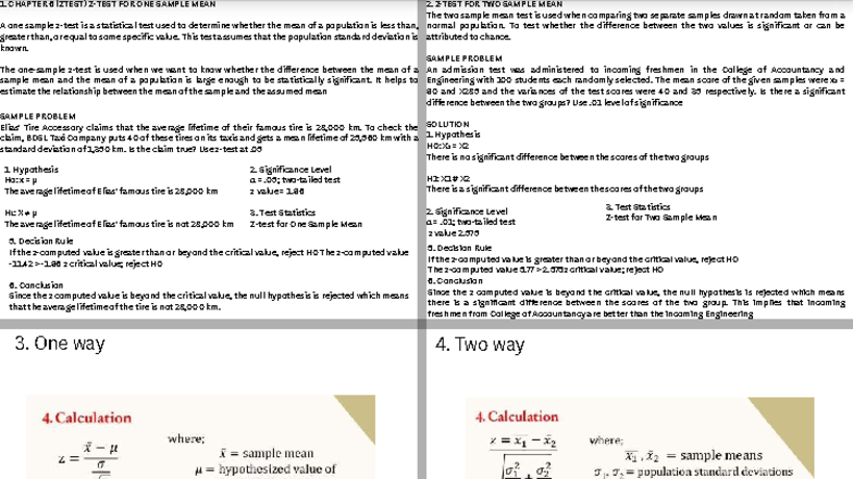 CHAPTER 6 & 9: Z-Test & ANOVA for One and Two Sample Means - Studocu