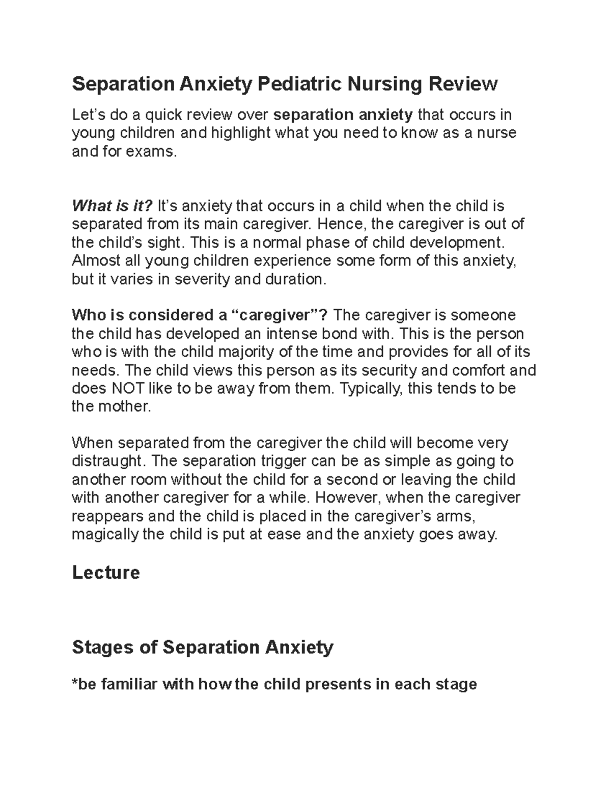Separation Anxiety Pediatric Nursing Review - Deprecated API usage: The ...