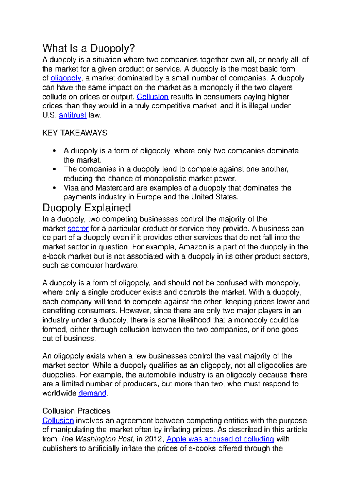 Understanding Duopoly: Key Features and Implications - Studeersnel
