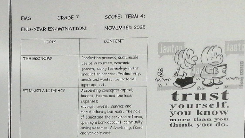 EMS GRADE 7 TERM 4 END-YEAR EXAM SCOPE NOV 2025 - Studocu