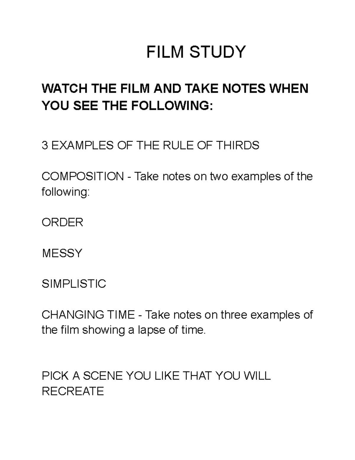 Video Production - FILM STUDY WATCH THE FILM AND TAKE NOTES WHEN YOU ...
