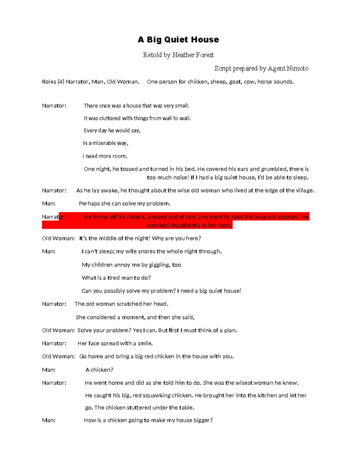 A Big Quiet House Retold: Script & Roles for Agent Nimoto - Studocu