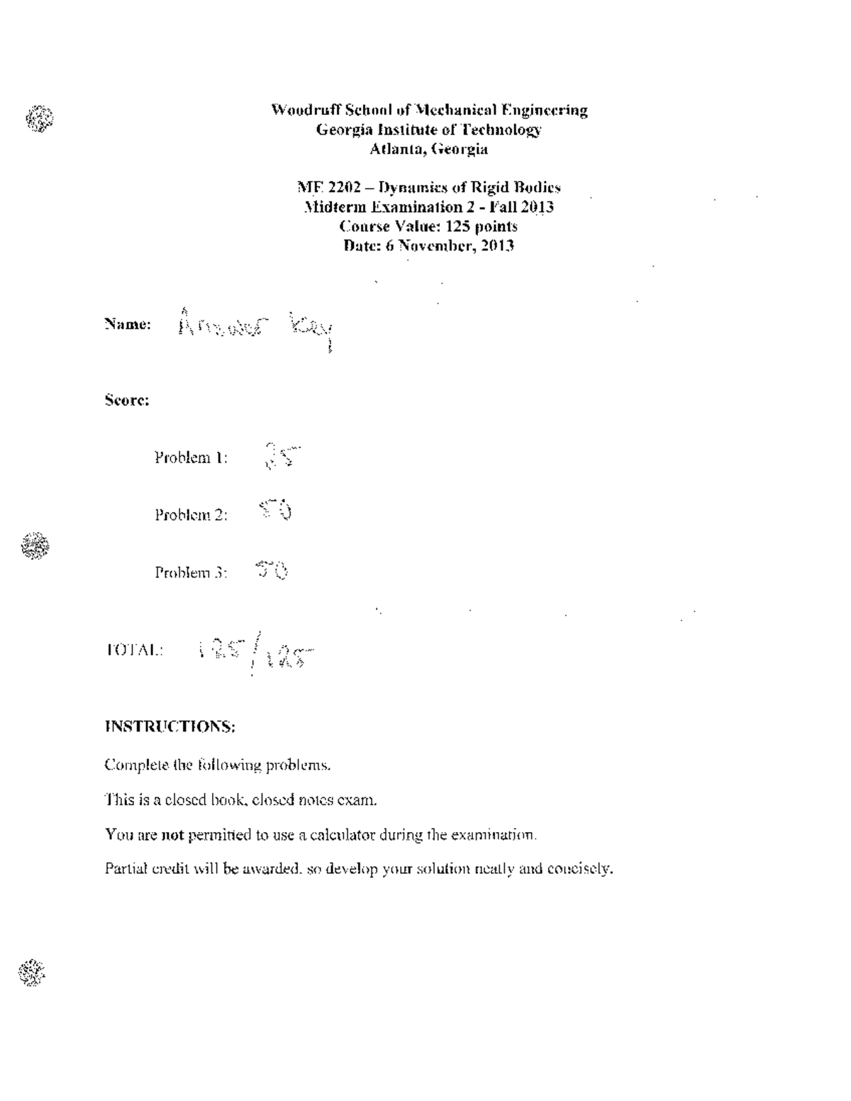 ME 2202 Midterm Exam 2 Solutions - Dynamics of Rigid Bodies - Studocu