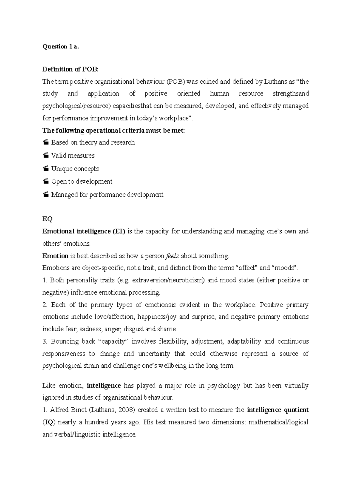 IOP4862 Comprehensive Notes on Positive Organizational Behavior - Studocu