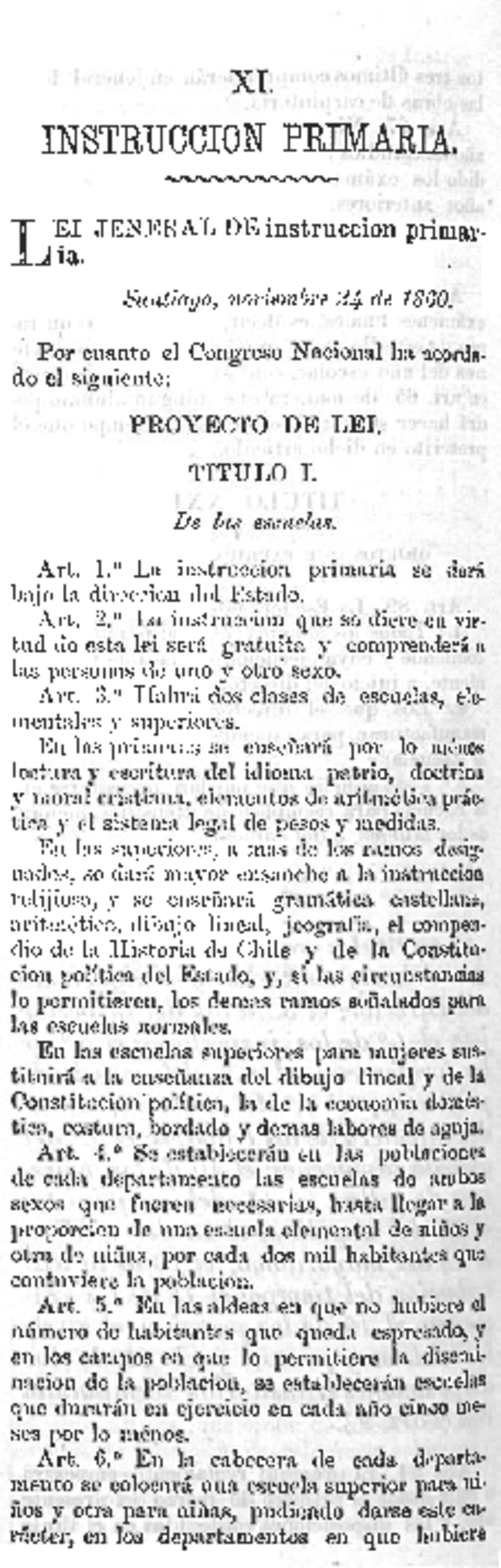 Ley General de Instrucción Primaria 1860 - Análisis y Disposiciones ...