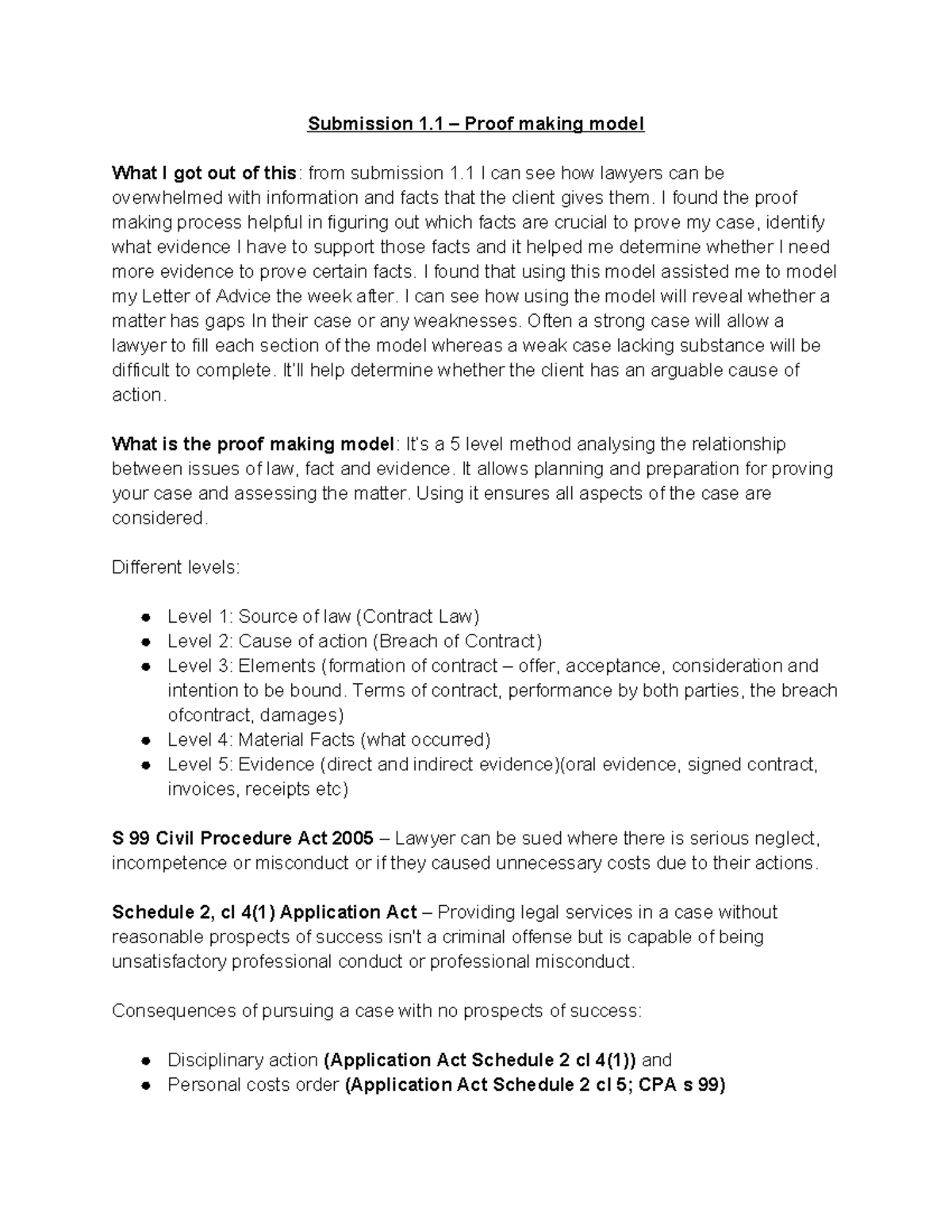 Civil Law Notes: Proof Making Model & Letter of Advice (Submission 1.1 ...