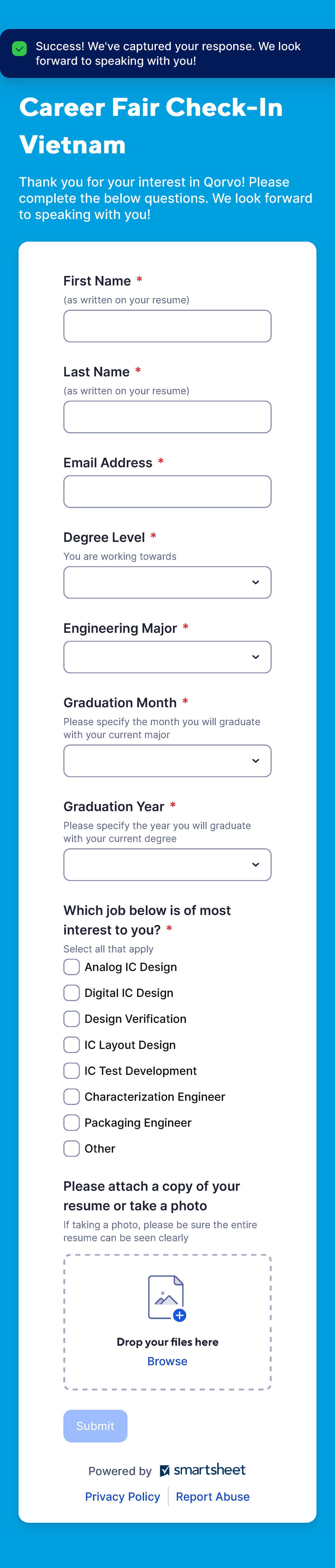 Career Fair Check-In Vietnam: Qorvo Response Form - Studocu