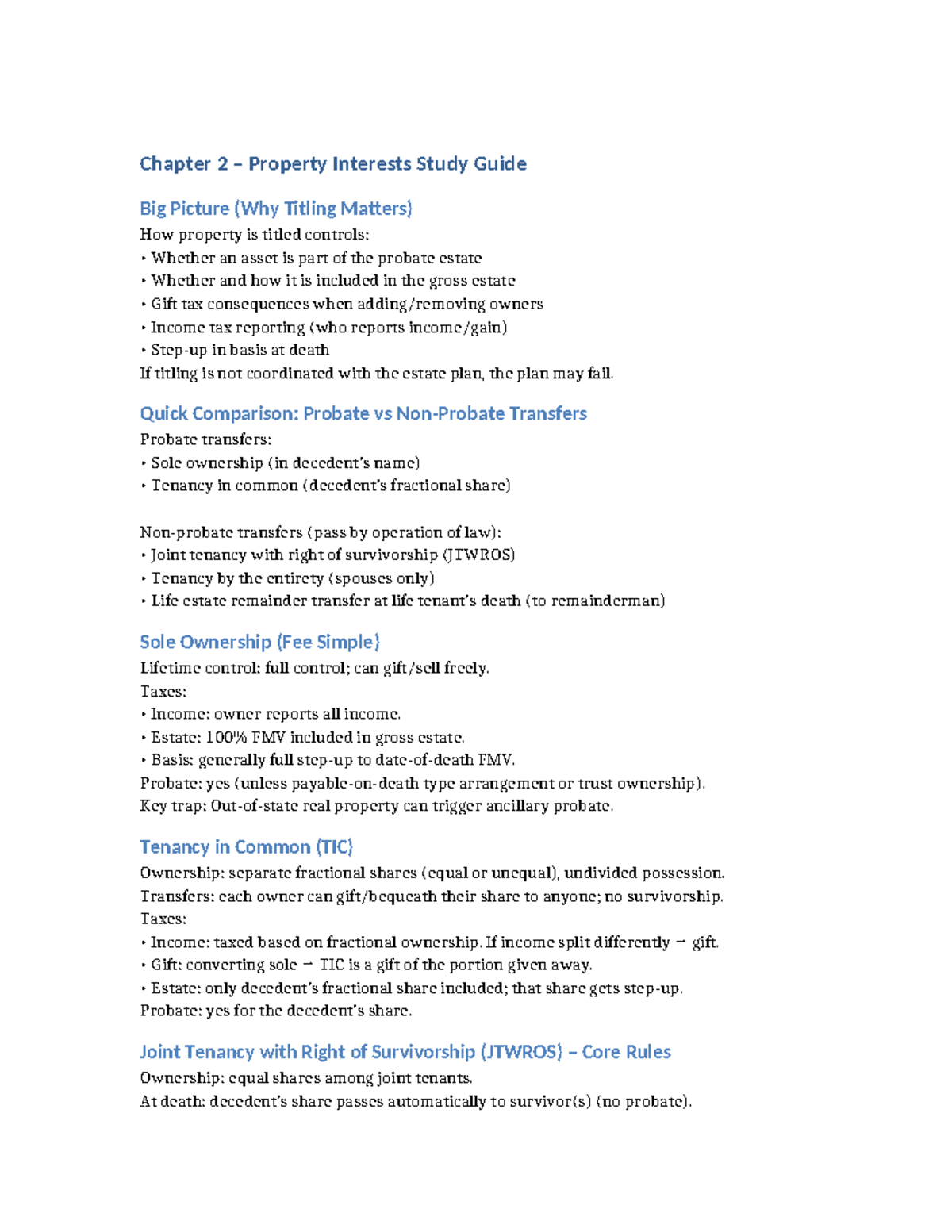 Chapter 2 Property Interests Study Guide: Understanding Titling Impacts ...