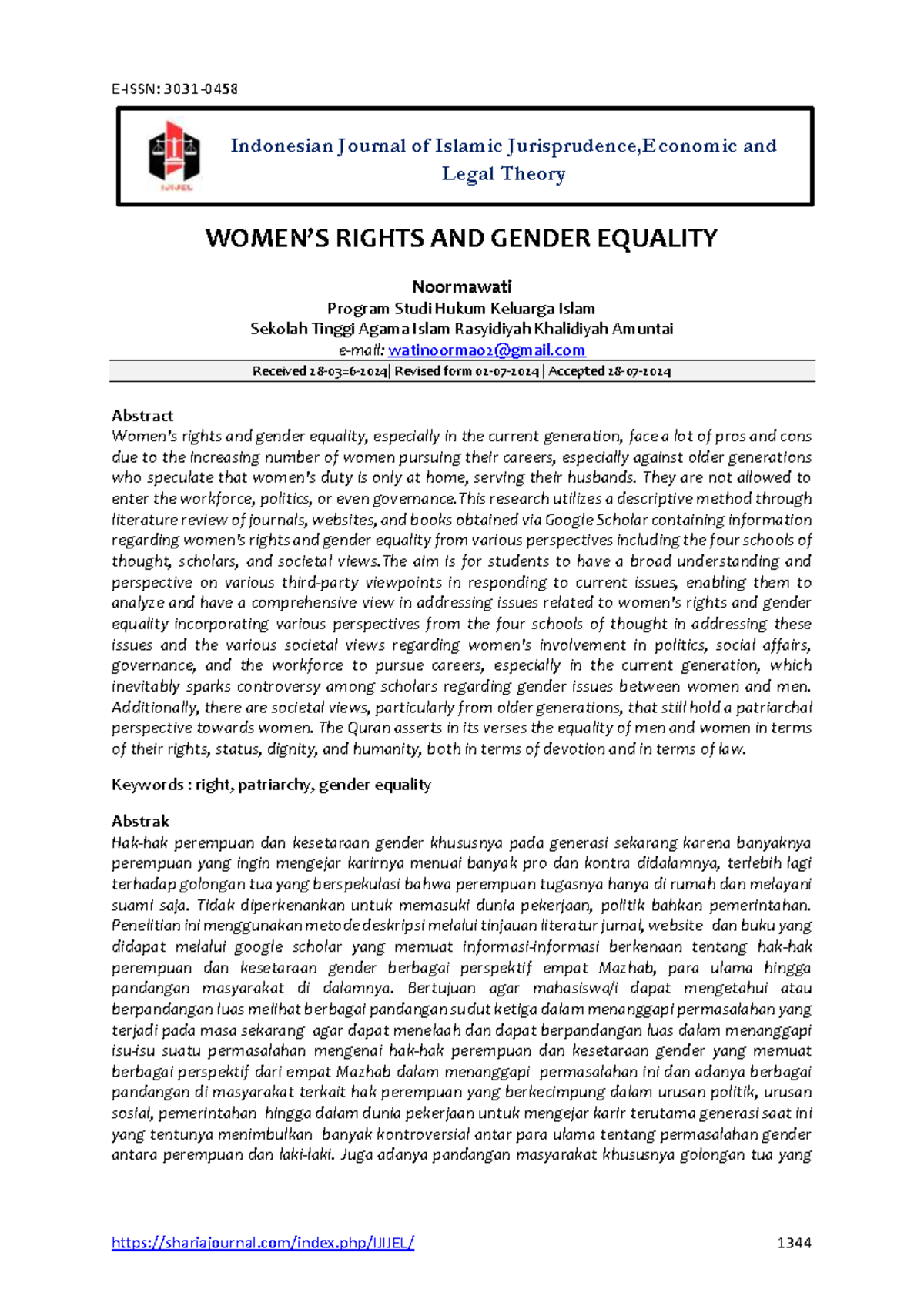 Womens Rights and Gender Equality - E-ISSN: 3031- 0458 shariajournal ...