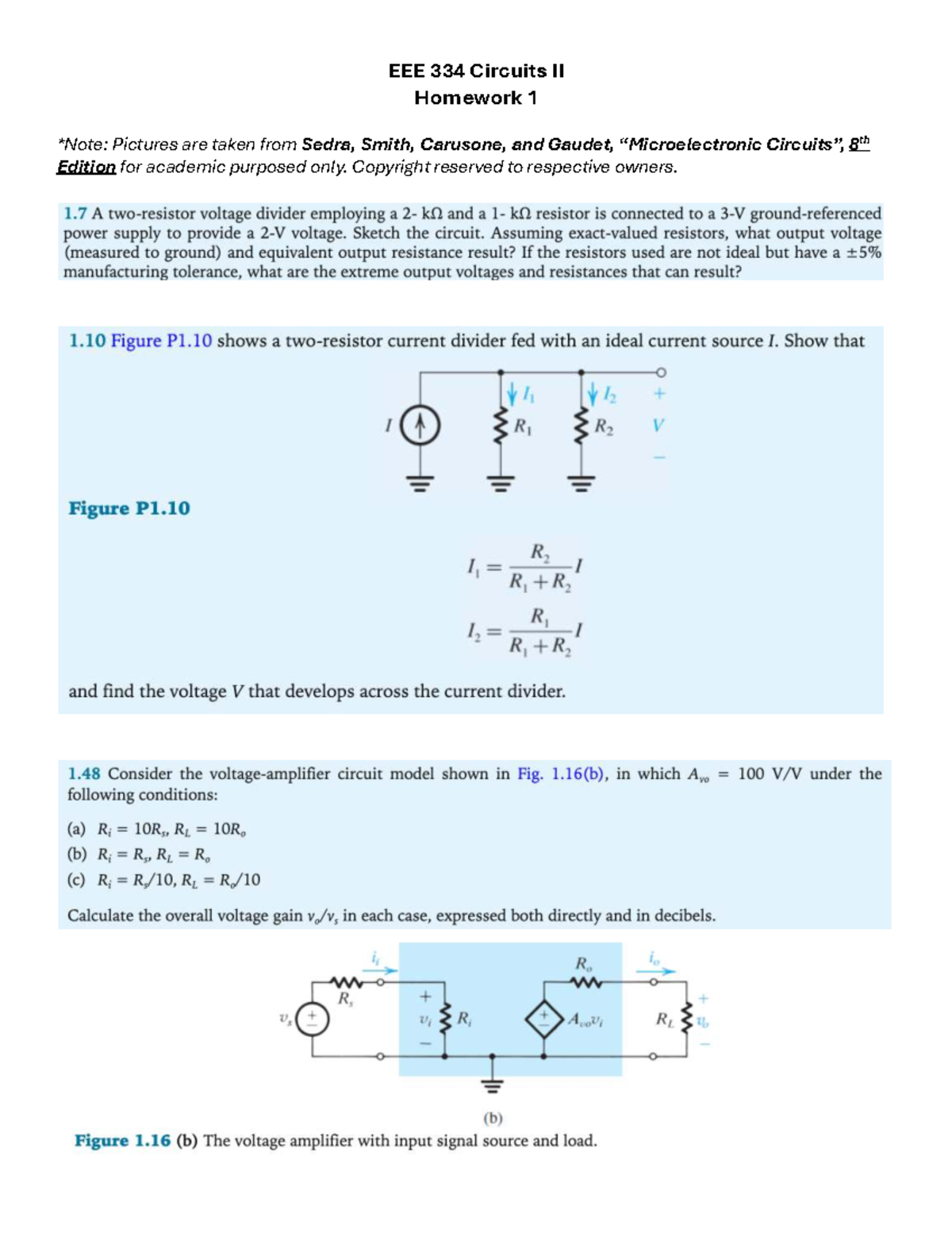 HW1 - work - eee 360 - EEE 334 Circuits II Homework 1 *Note: Pictures ...