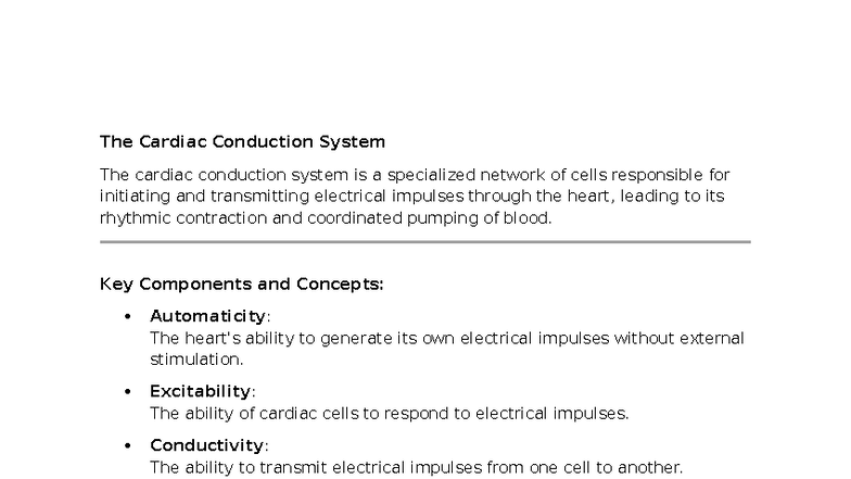 Cardiac Conduction System Overview: Key Concepts and Functions - Studocu