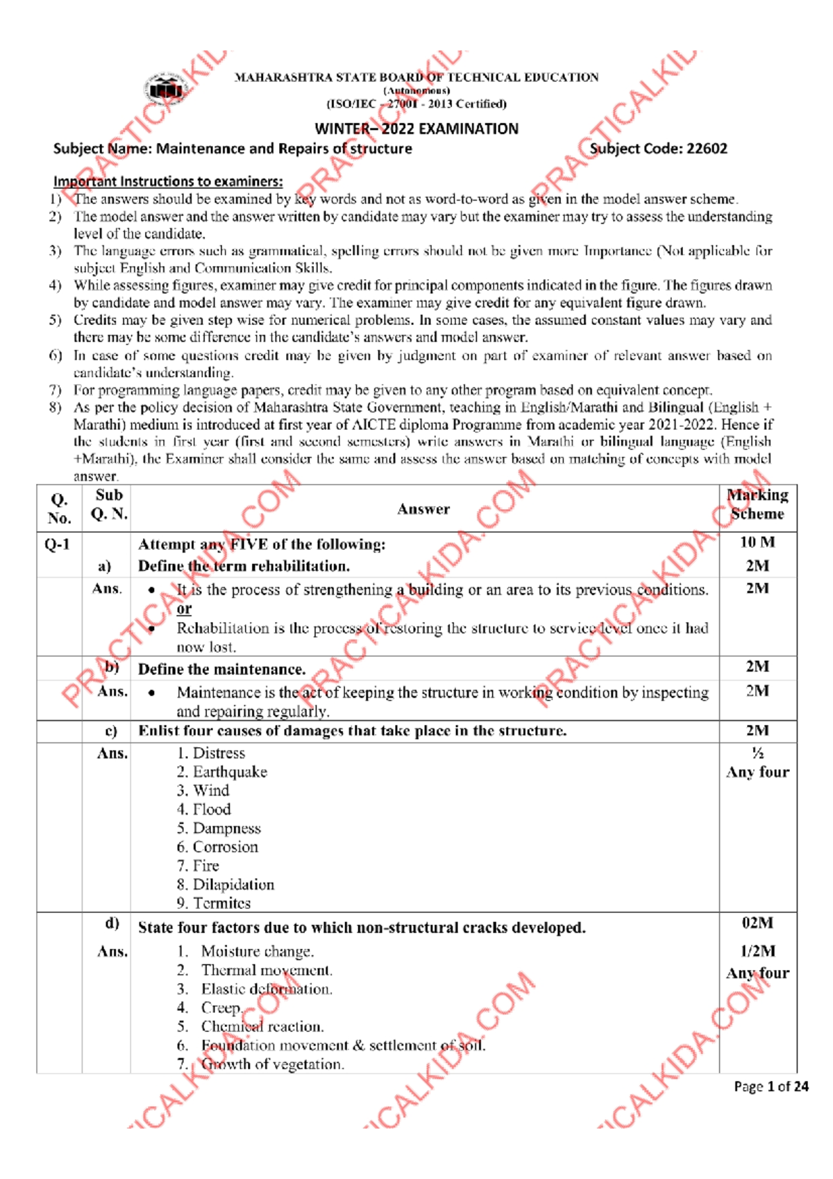 MRS Winter 2022 Model Answer Paper for Subject Code 22602: Maintenance ...