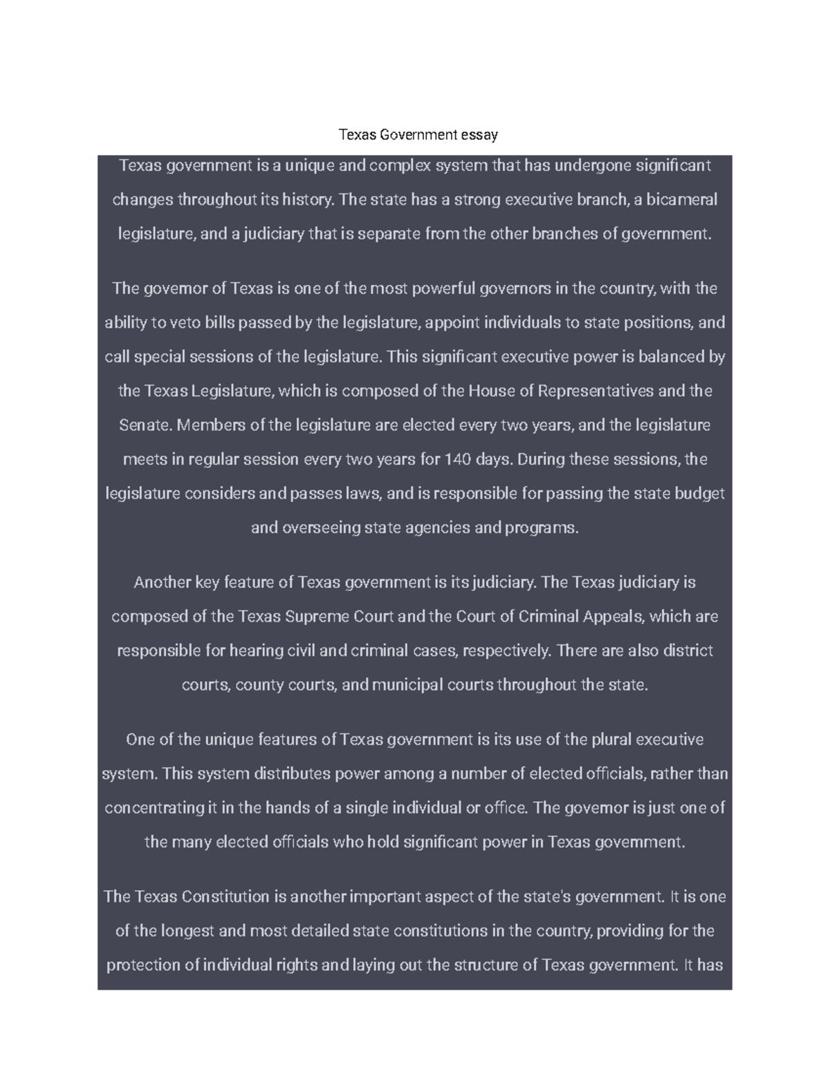 Texas Government: A Comprehensive Essay on Structure & Challenges - Studocu
