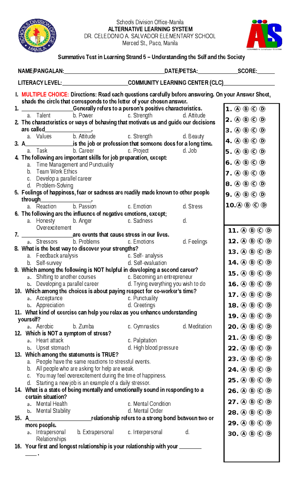 Summative Test in LS5: Understanding Self & Society - Studocu