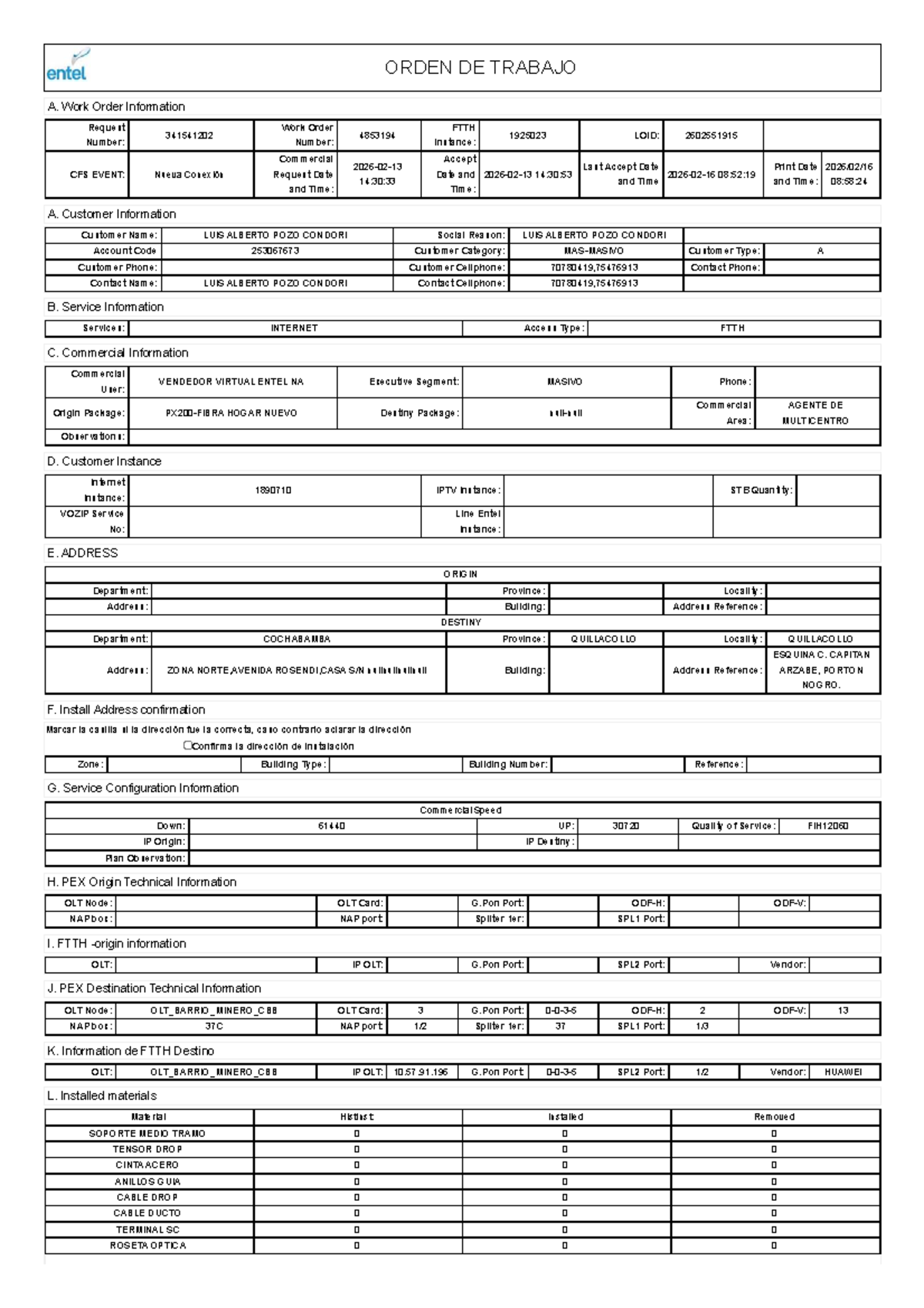 SOL. 341541202 - WORK ORDER DETAILS FOR FTTH CONNECTION - Studocu
