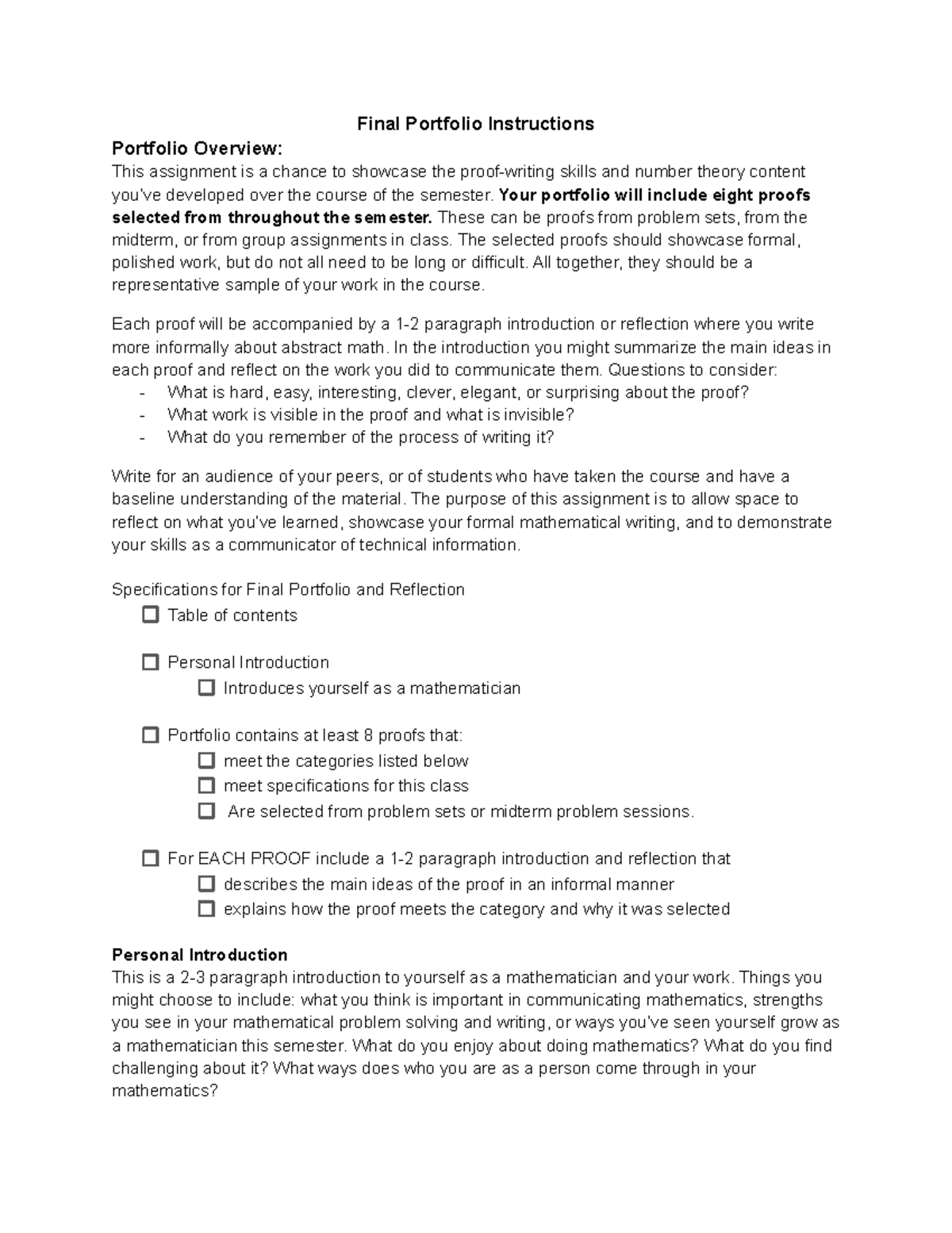 Math 360 Portfolio Assignment Fall 2022 - Final Portfolio Instructions ...