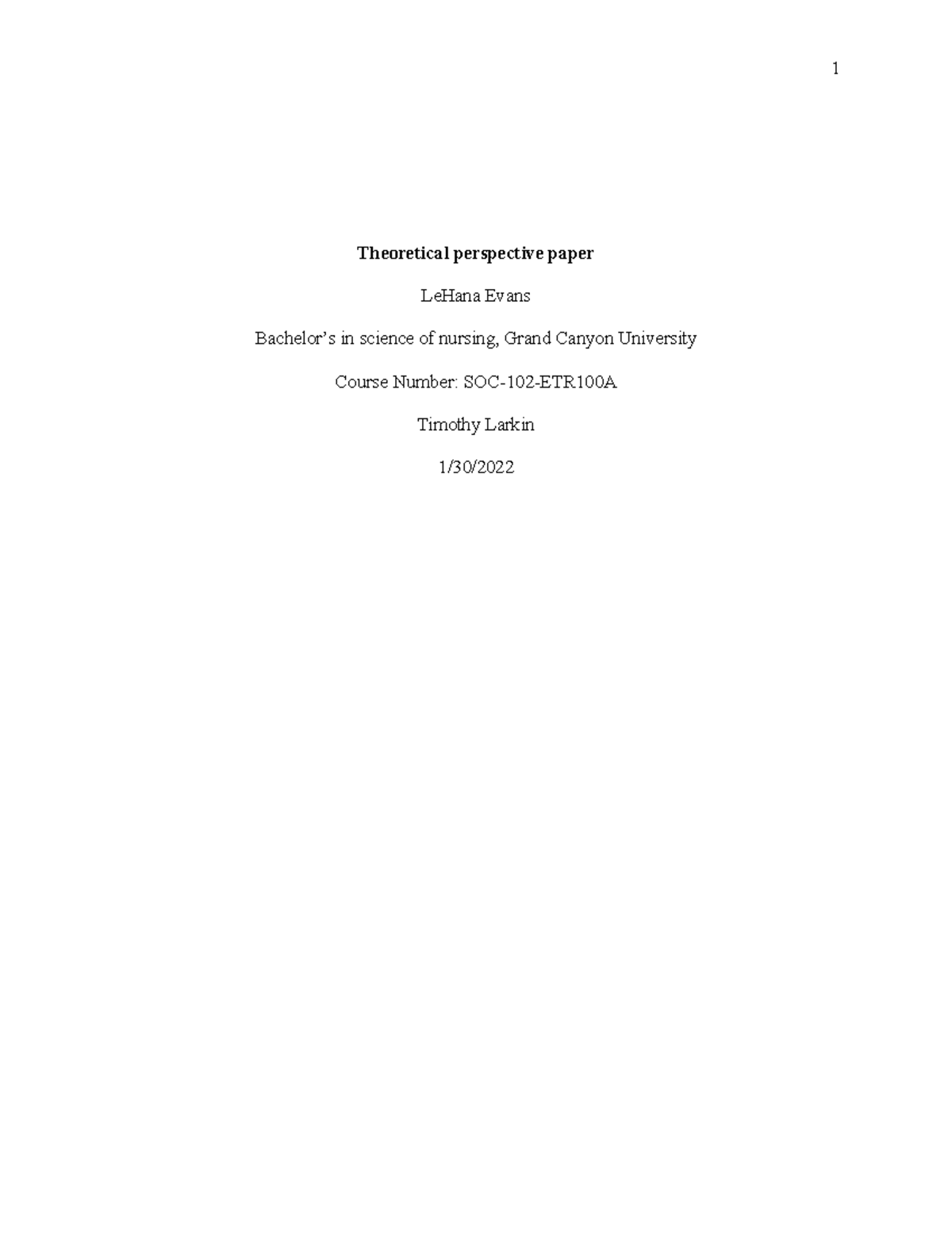 Theoretical perspective paper - Theoretical perspective paper LeHana ...