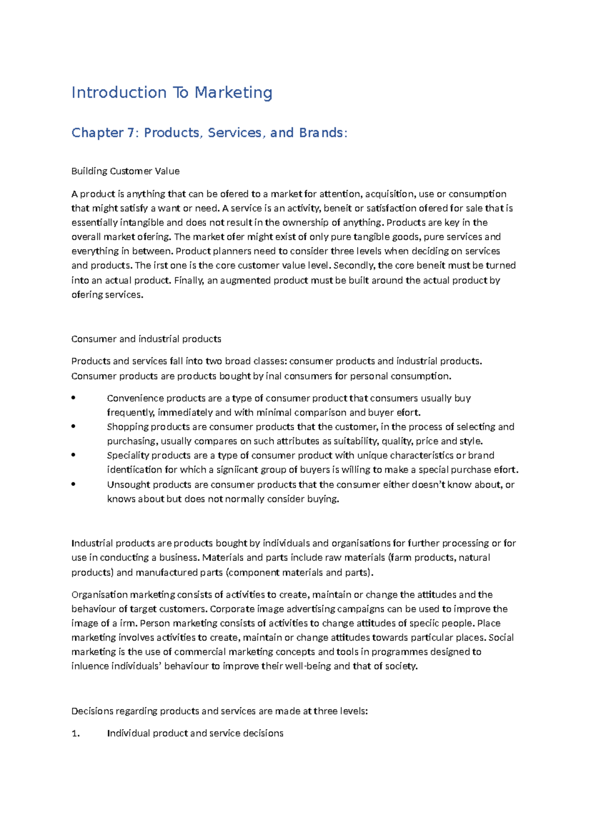 Introduction To Marketing Notes - Introduction To Marketing Chapter 7 ...