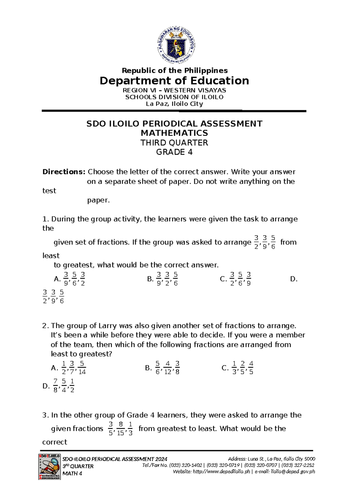 Grade 4 Math Q3 Periodical Assessment - Final Exam 2024 - Studocu