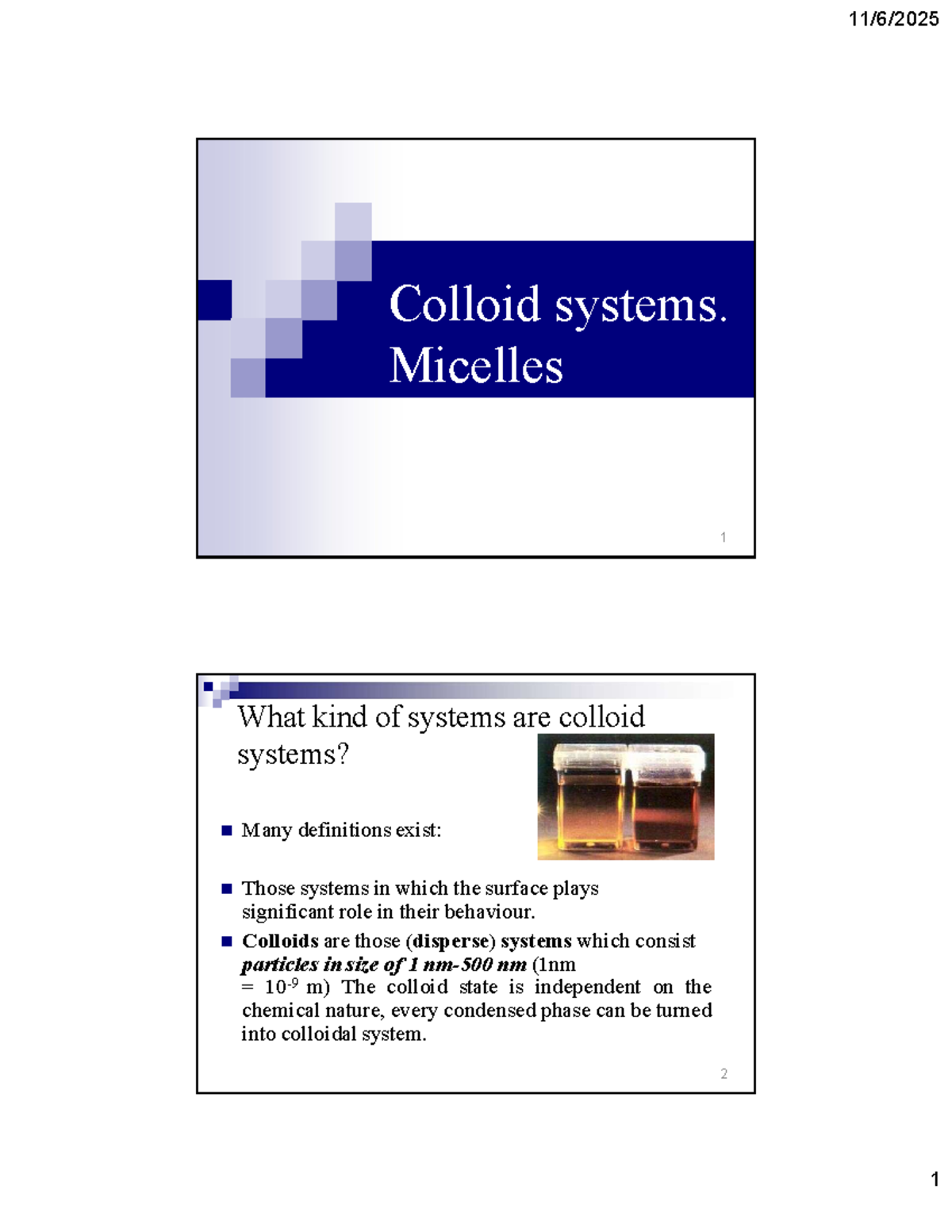 Colloid Systems: Properties and Characteristics (CHEM 101) - Studocu