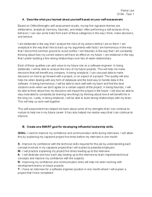 D370 Task 1 - Completed example of Task 1 - D370 Task 1 A. The Clifton ...