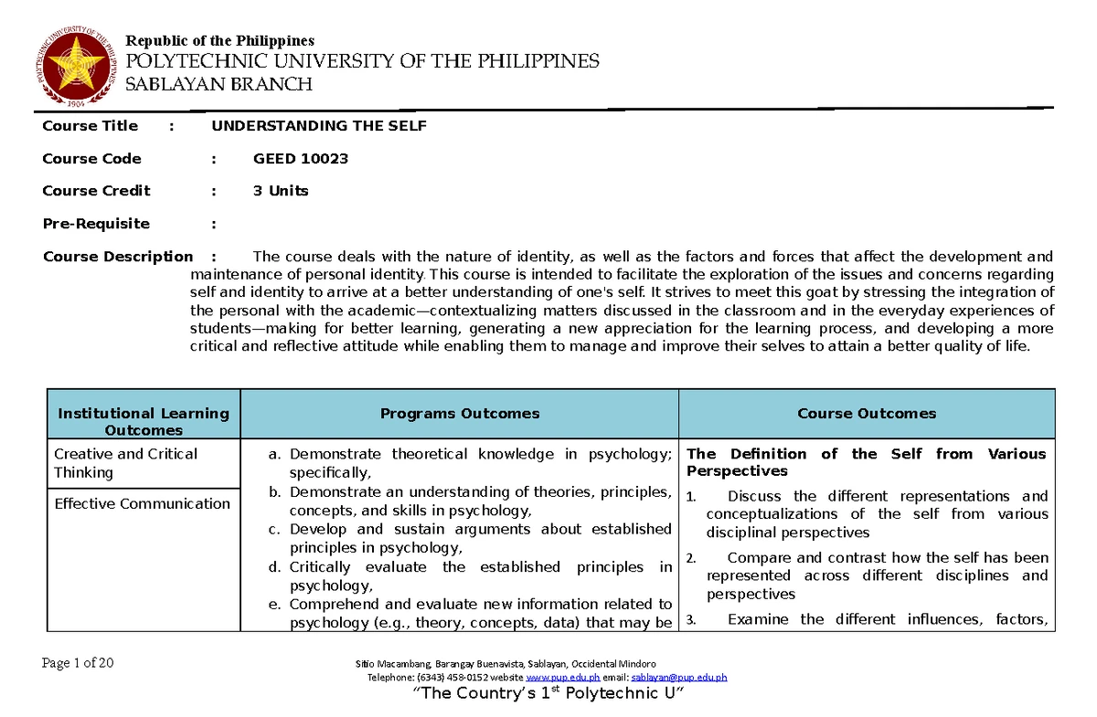 Understanding the Self - Lesson 1 Defining The Self: Personal And ...