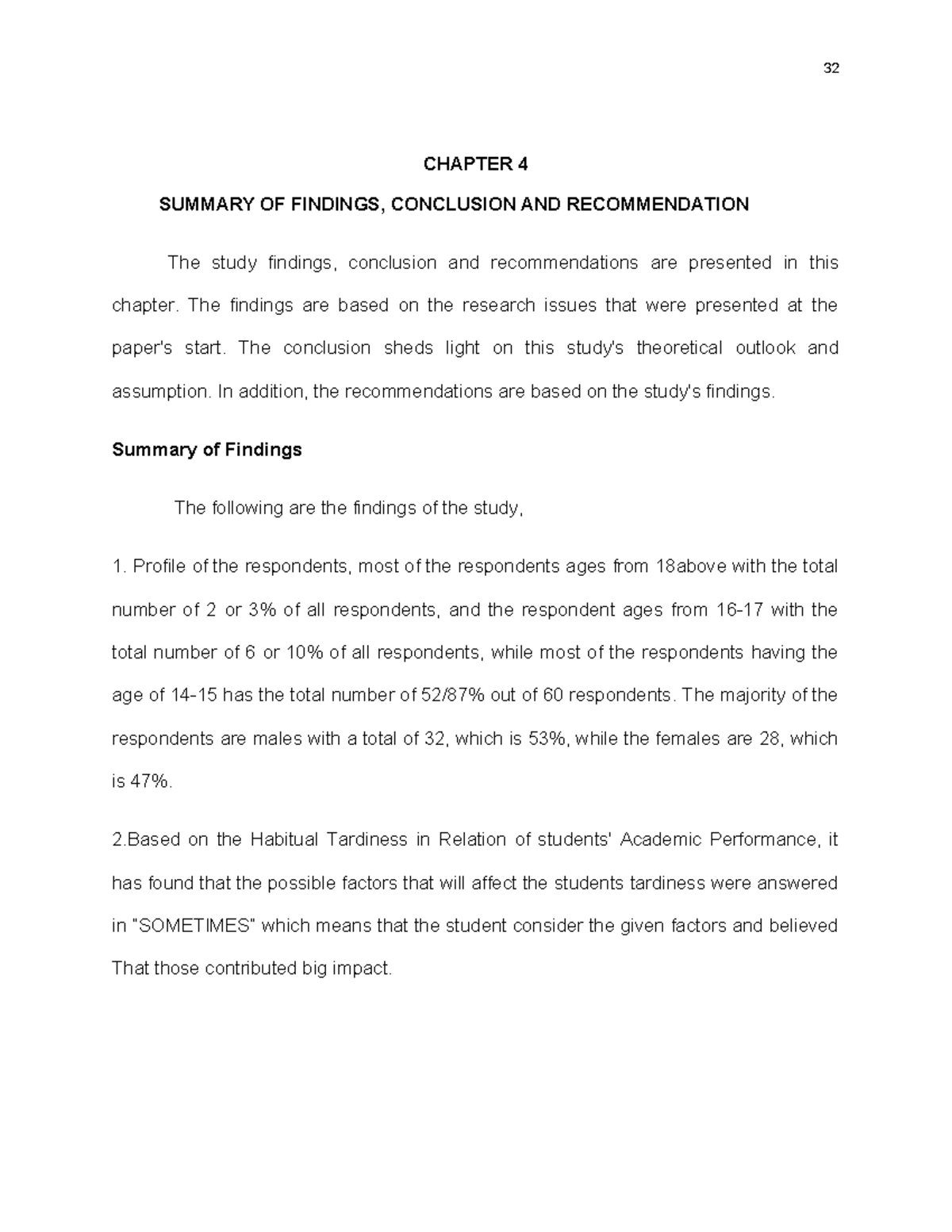 Chapter 4 Thesis Final edite - 32 CHAPTER 4 SUMMARY OF FINDINGS ...