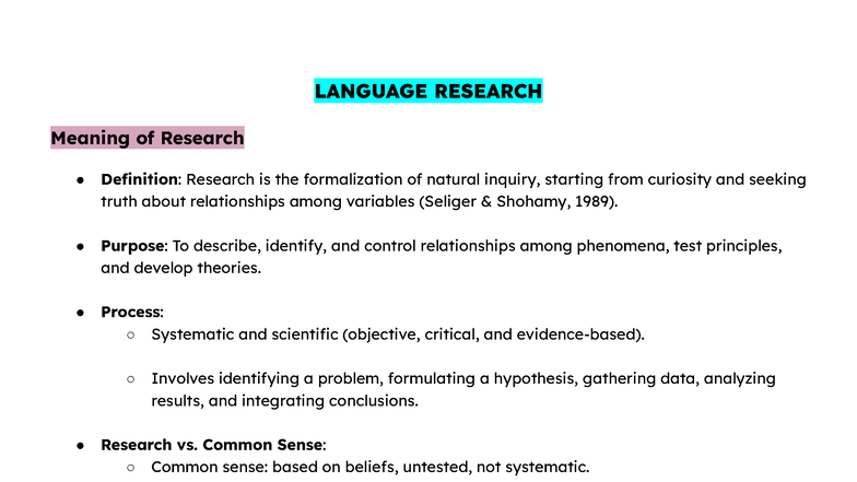 LANG 101: Lecture Notes on Language Research Fundamentals - Studocu