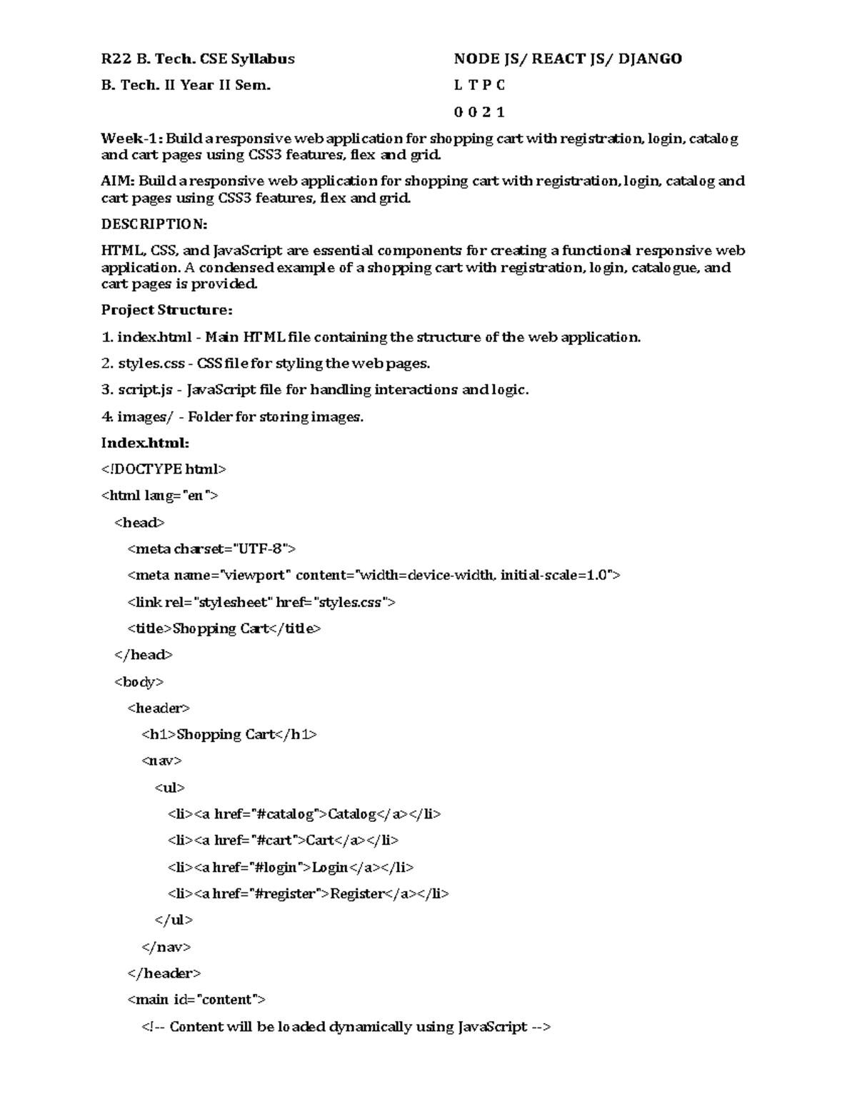 R22 B. Tech. CSE Syllabus: Node, React, Django Web App Development ...