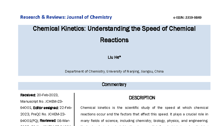RRJ Chemist: Chemical Kinetics - Understanding Reaction Speeds - Studocu