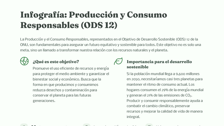 Infografía: Producción y Consumo Responsables (ODS 12) - Studocu