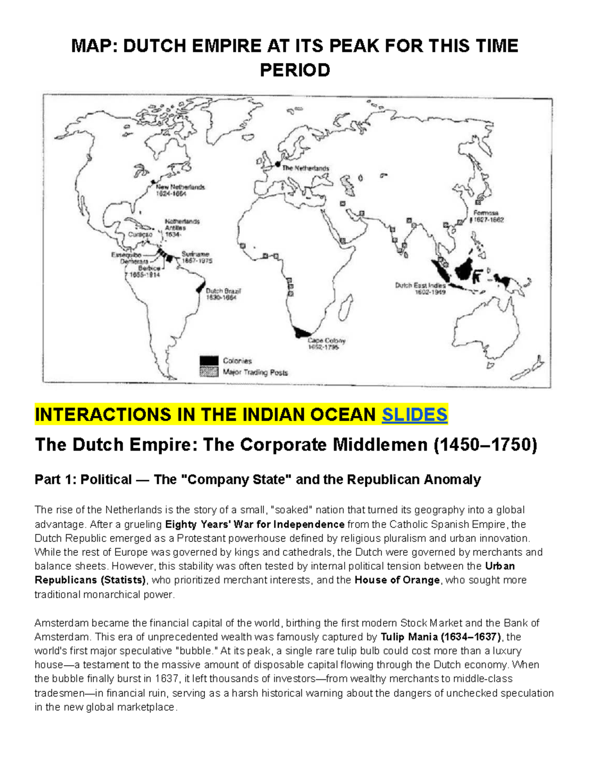 DUTCH EMPIRE AT ITS PEAK: Political, Economic & Social Insights (HIST ...