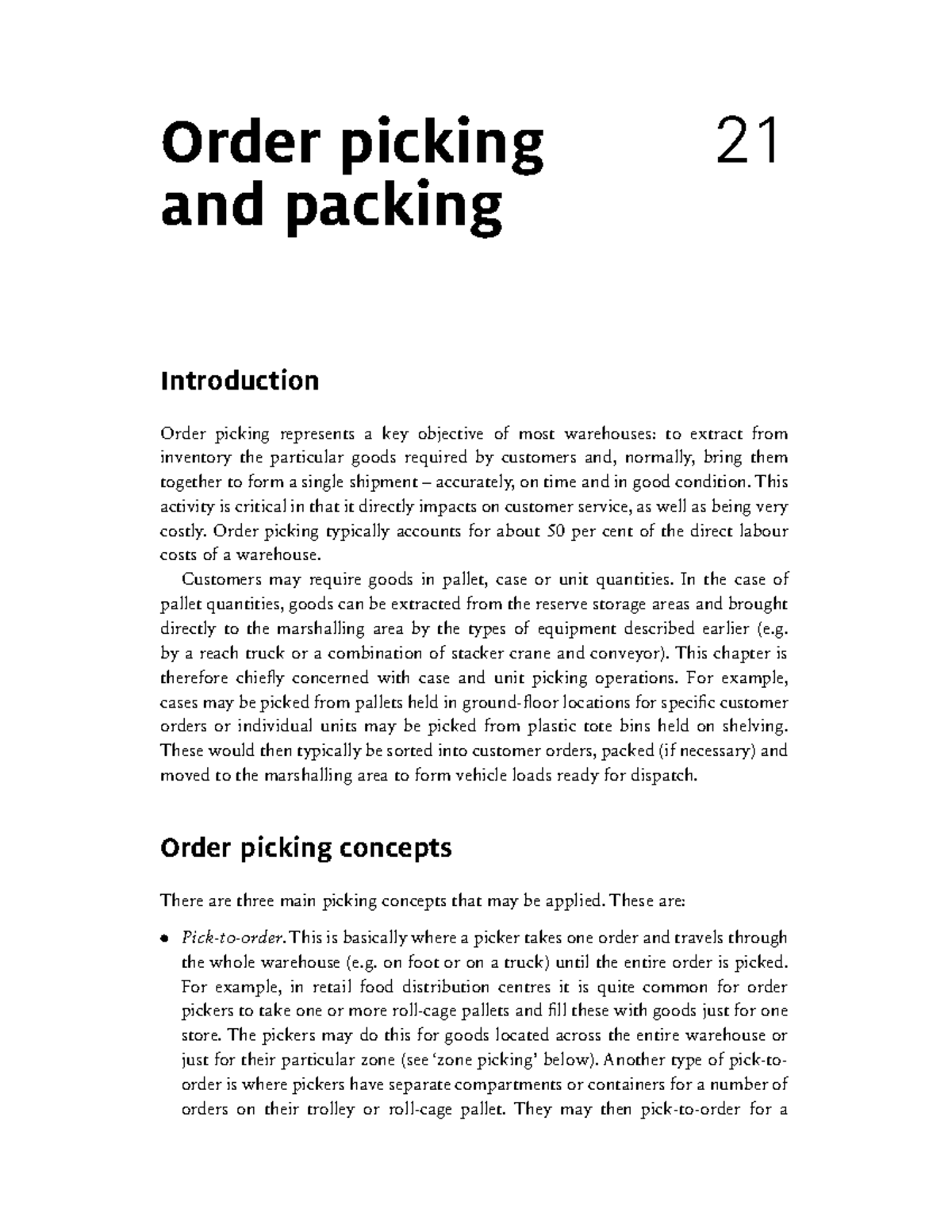 Order Picking and Packing Strategies - Chapter 21 Overview - Studocu
