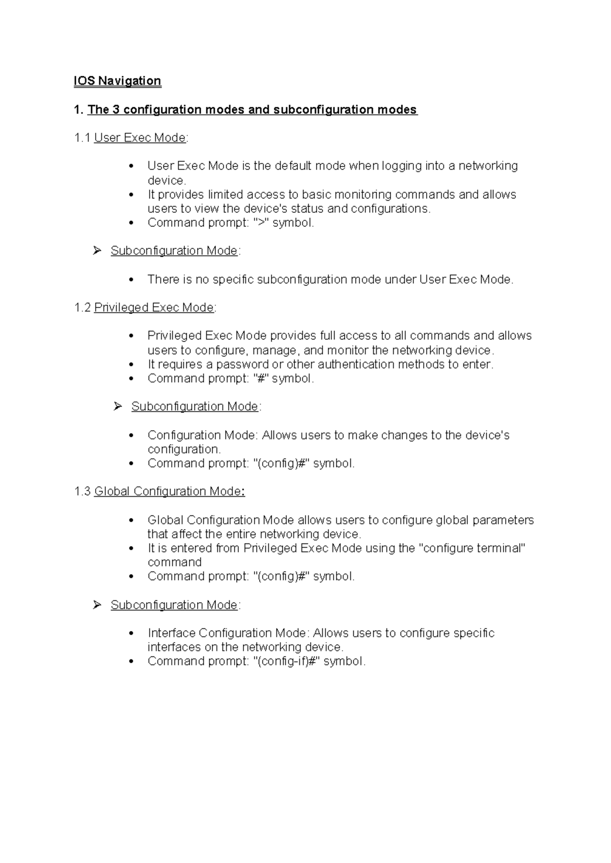 IOS Navigation: Configuration Modes and Basic Router Setup (Cfb ass ...
