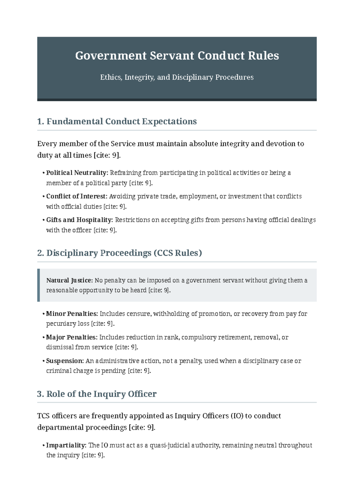 Conduct Rules & Disciplinary Procedures Guide for Government Servants ...