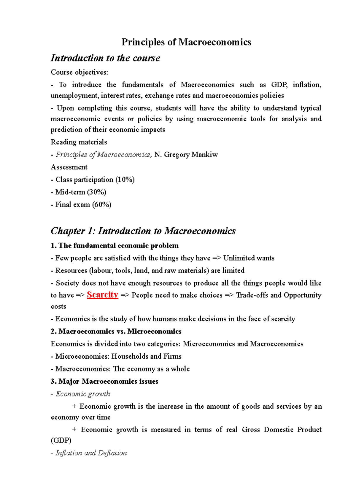 Principles of Macroeconomics (ECO101) - Course Overview & Chapters 1-4 ...