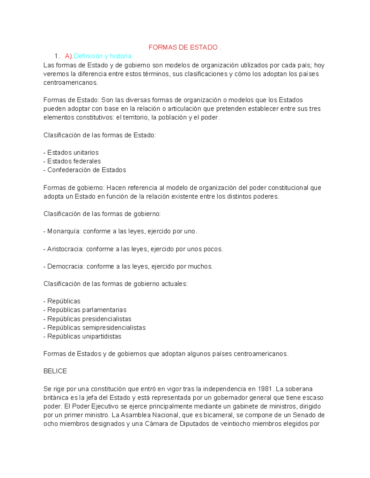 Formas de Estado y Gobierno en Centroamérica: Definiciones y ...
