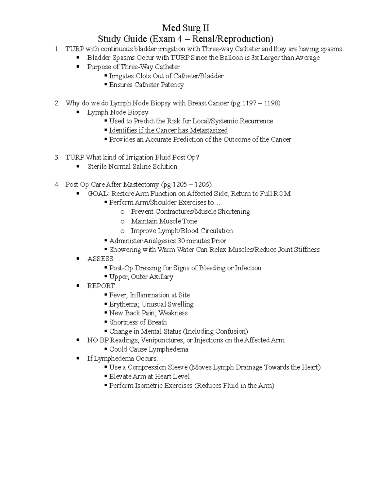 Med Surg 2 Study Guide (Exam 4) - Med Surg II Study Guide (Exam 4 1 ...
