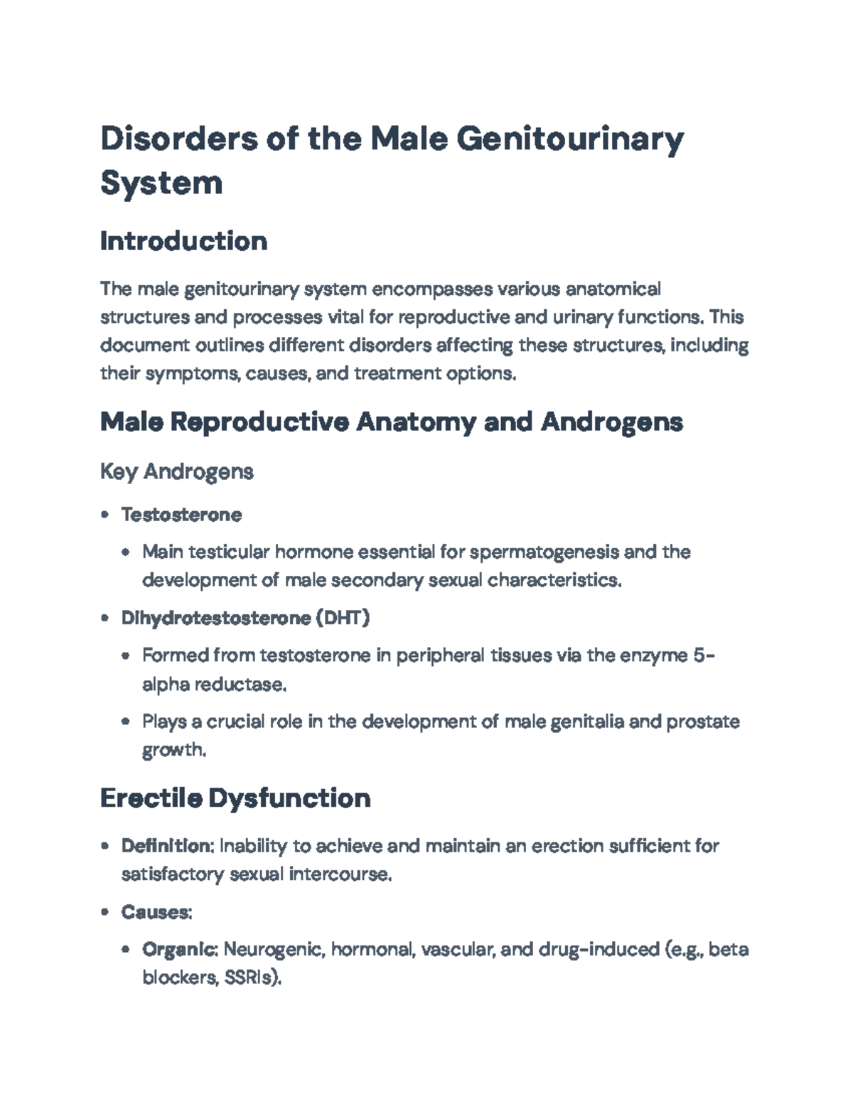 Disorders of the Male Genitourinary System: Overview and Treatment ...