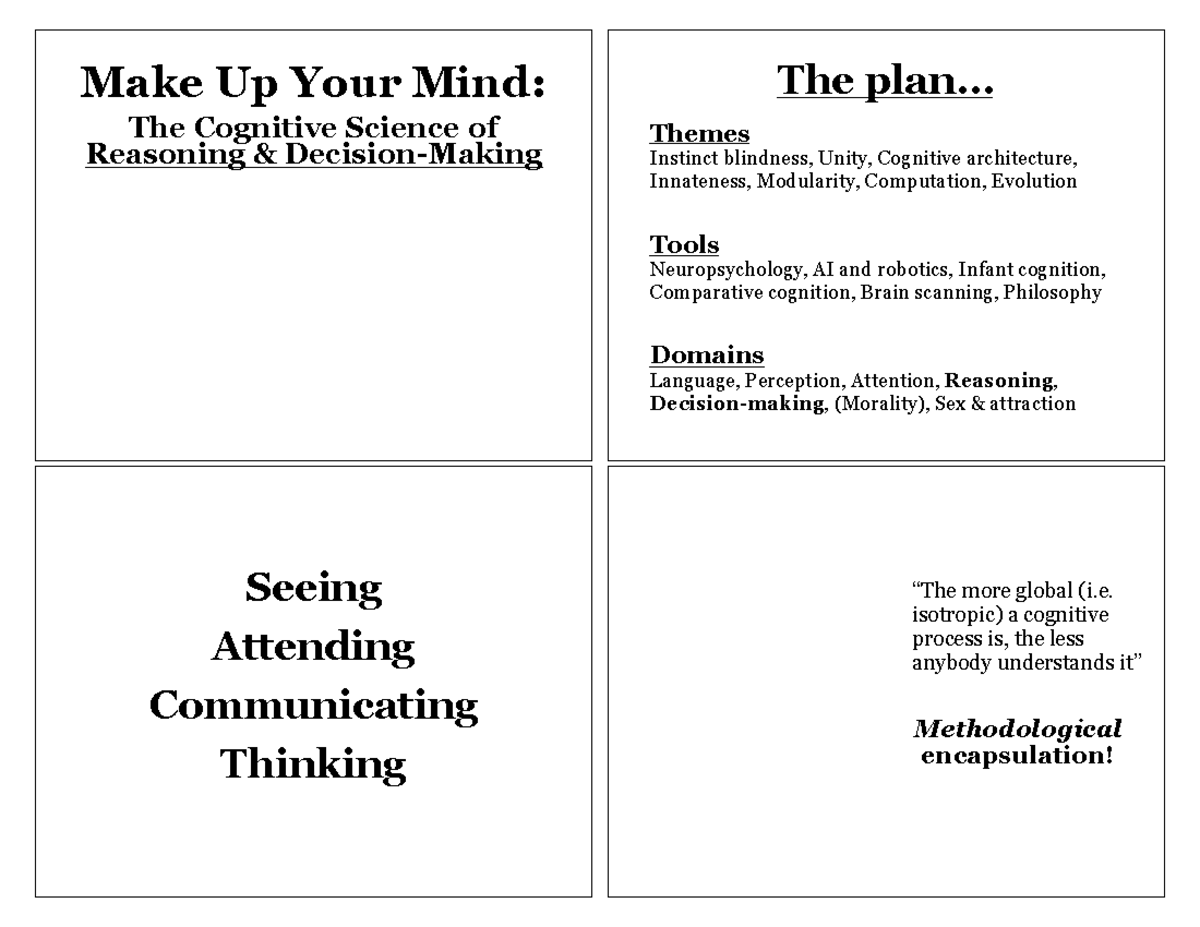 Cognitive Science of Reasoning & Decision-Making Lecture Notes - Studocu