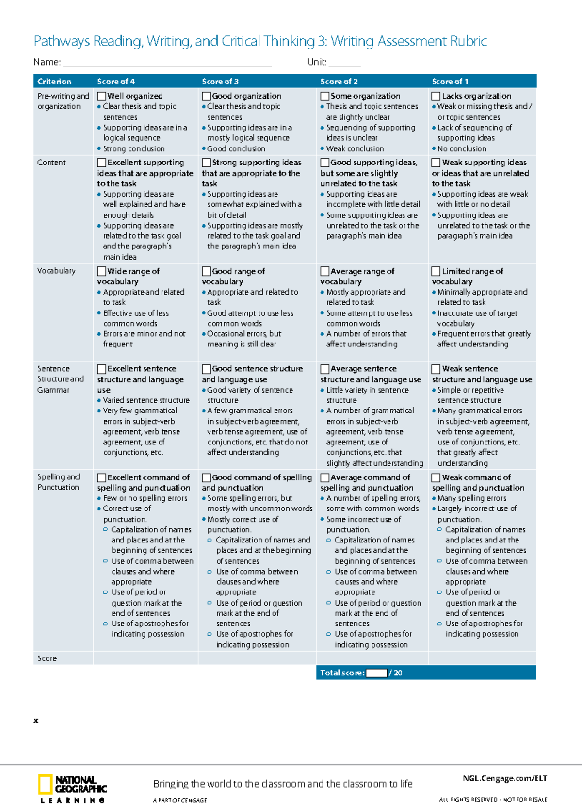 Pathways RW Level 3 Writing Rubrics - Bringing the world to the ...